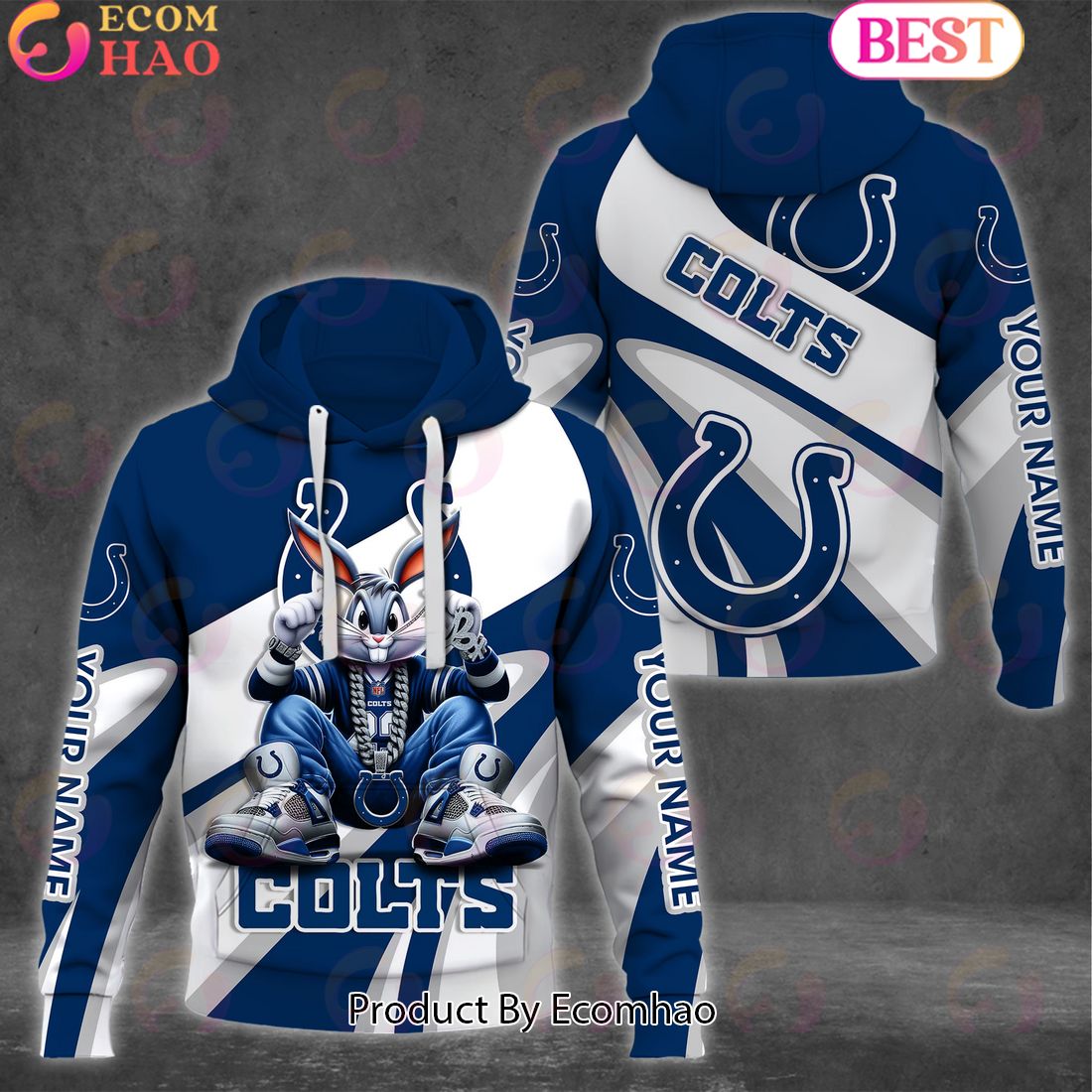 Custom Name NFL Indianapolis Colts Bugs Bunny Sport Clothing 3D Hoodie