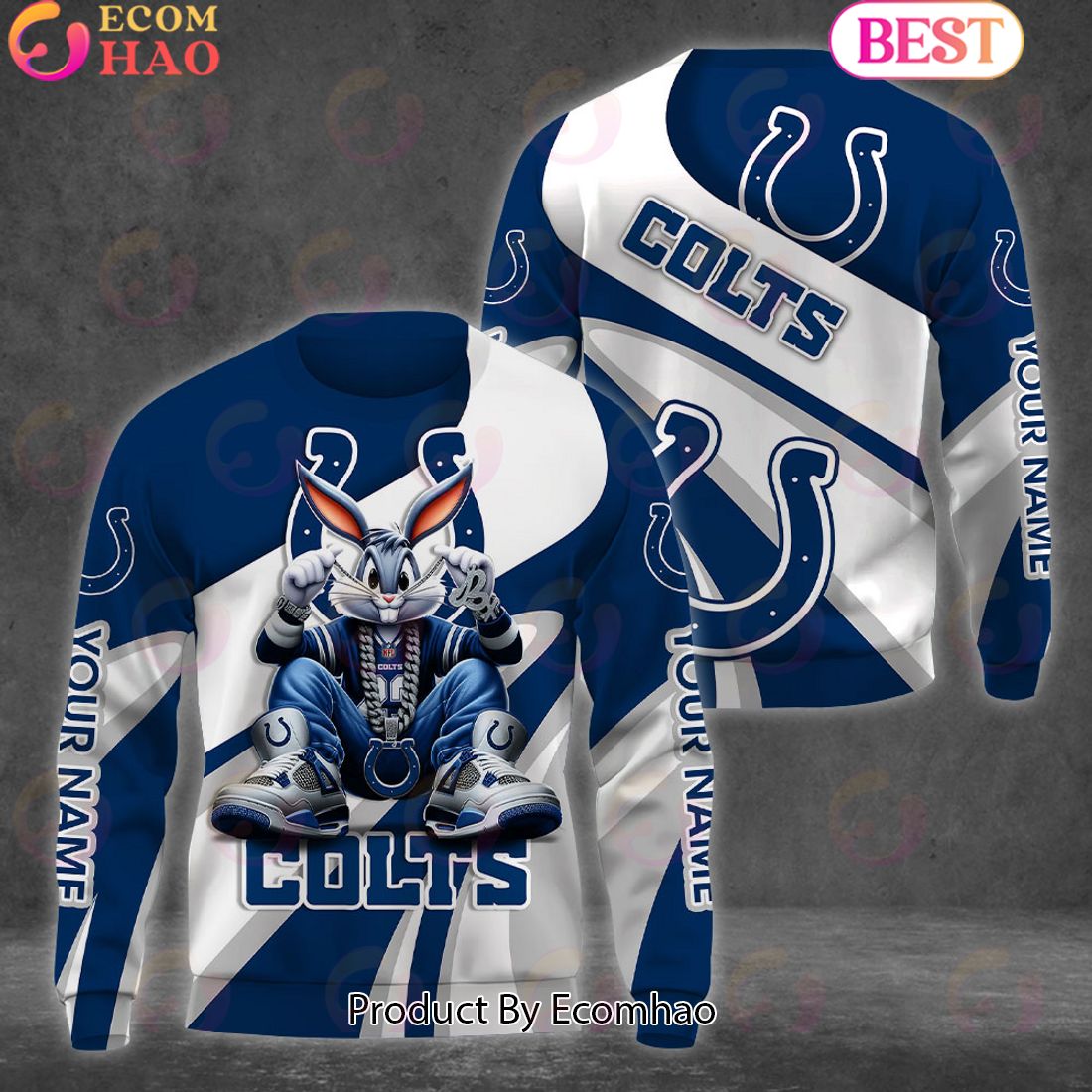 Custom Name NFL Indianapolis Colts Bugs Bunny Sport Clothing 3D Hoodie