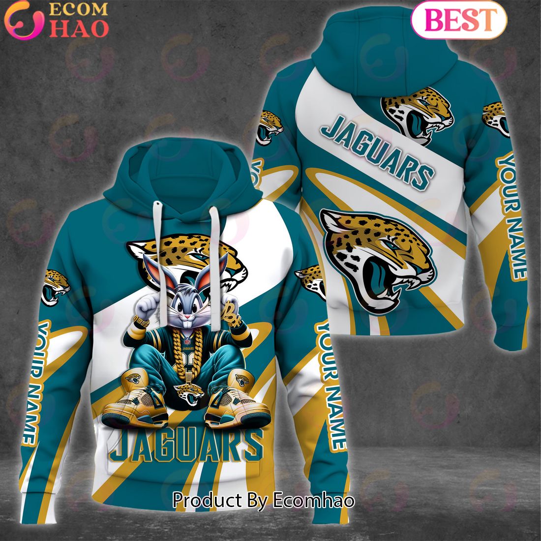 Custom Name NFL Jacksonville Jaguars Bugs Bunny Sport Clothing 3D Hoodie