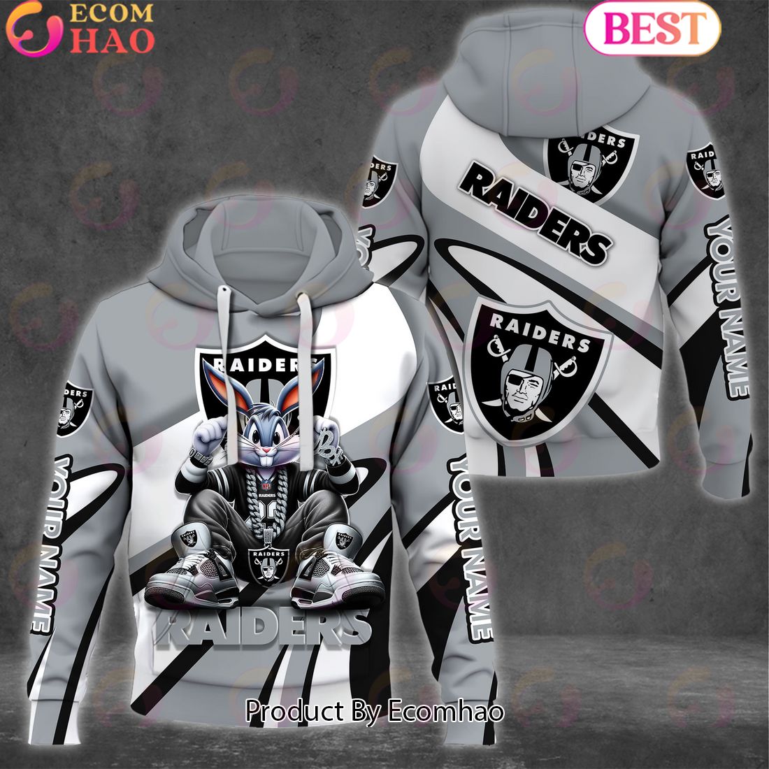 Custom Name NFL Las Vegas Raiders Bugs Bunny Sport Clothing 3D Hoodie