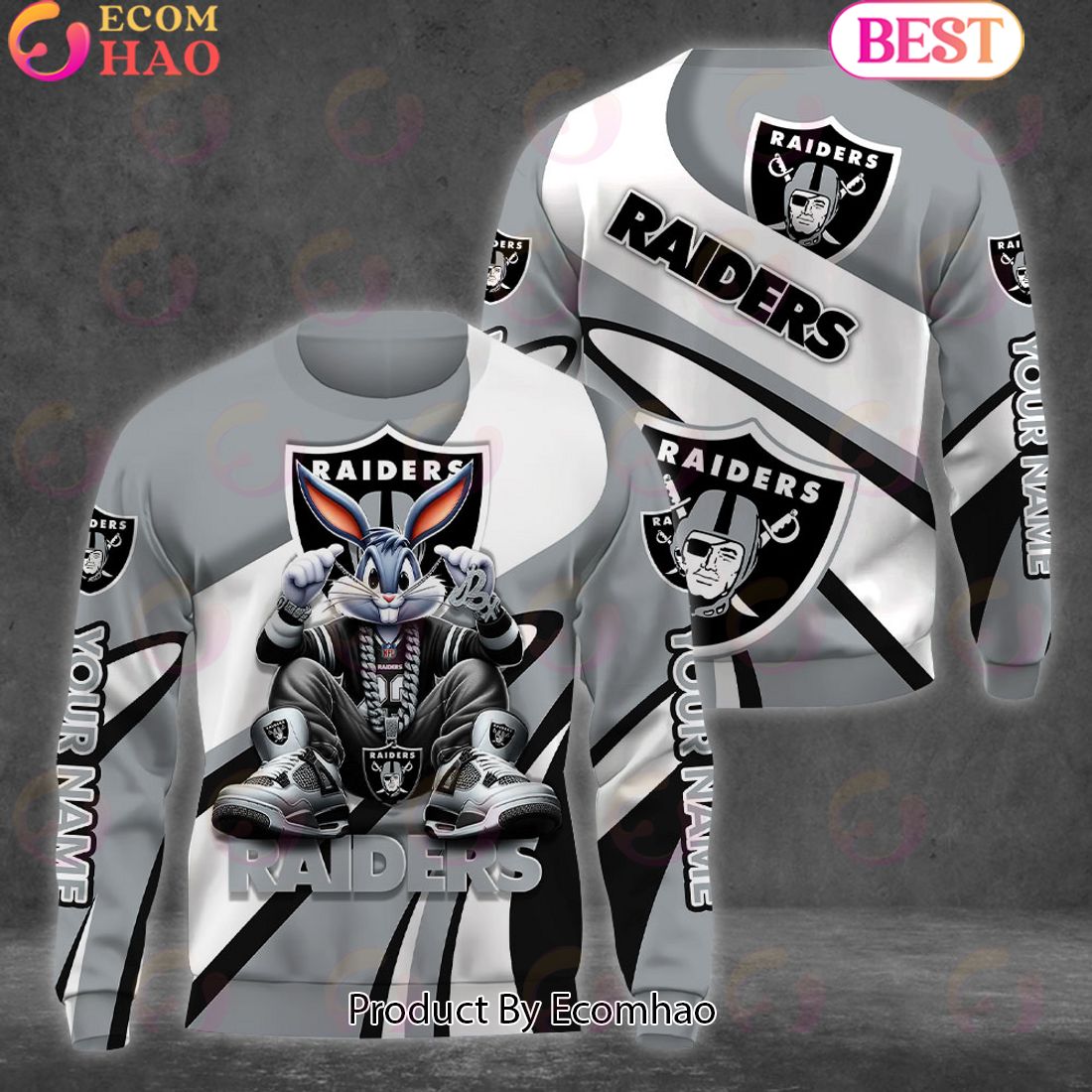 Custom Name NFL Las Vegas Raiders Bugs Bunny Sport Clothing 3D Hoodie