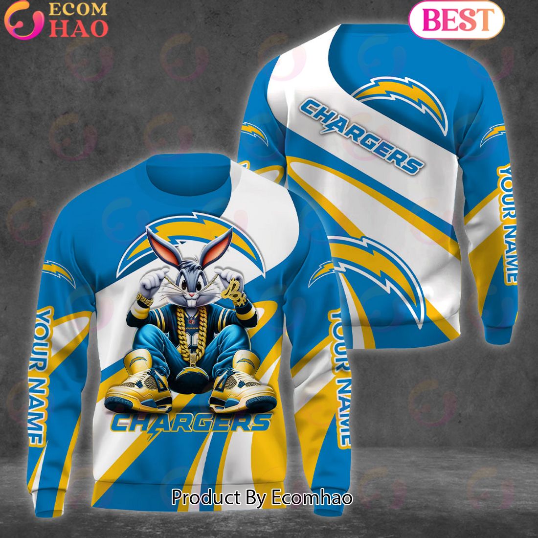 Custom Name NFL Los Angeles Chargers Bugs Bunny Sport Clothing 3D Hoodie