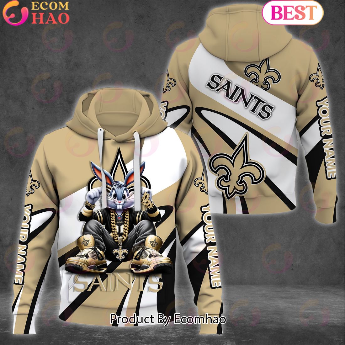 Custom Name NFL New Orleans Saints Bugs Bunny Sport Clothing 3D Hoodie