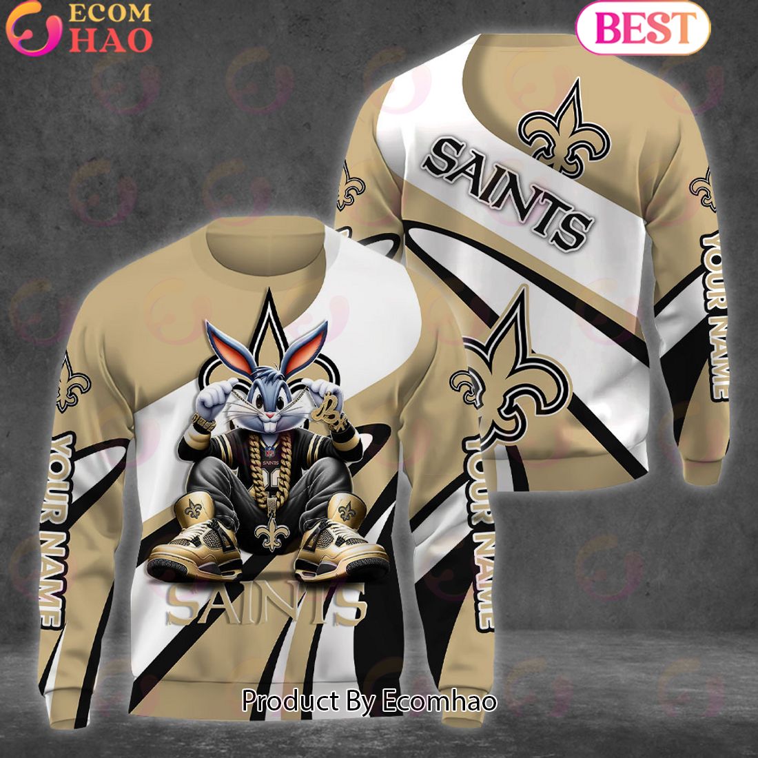 Custom Name NFL New Orleans Saints Bugs Bunny Sport Clothing 3D Hoodie