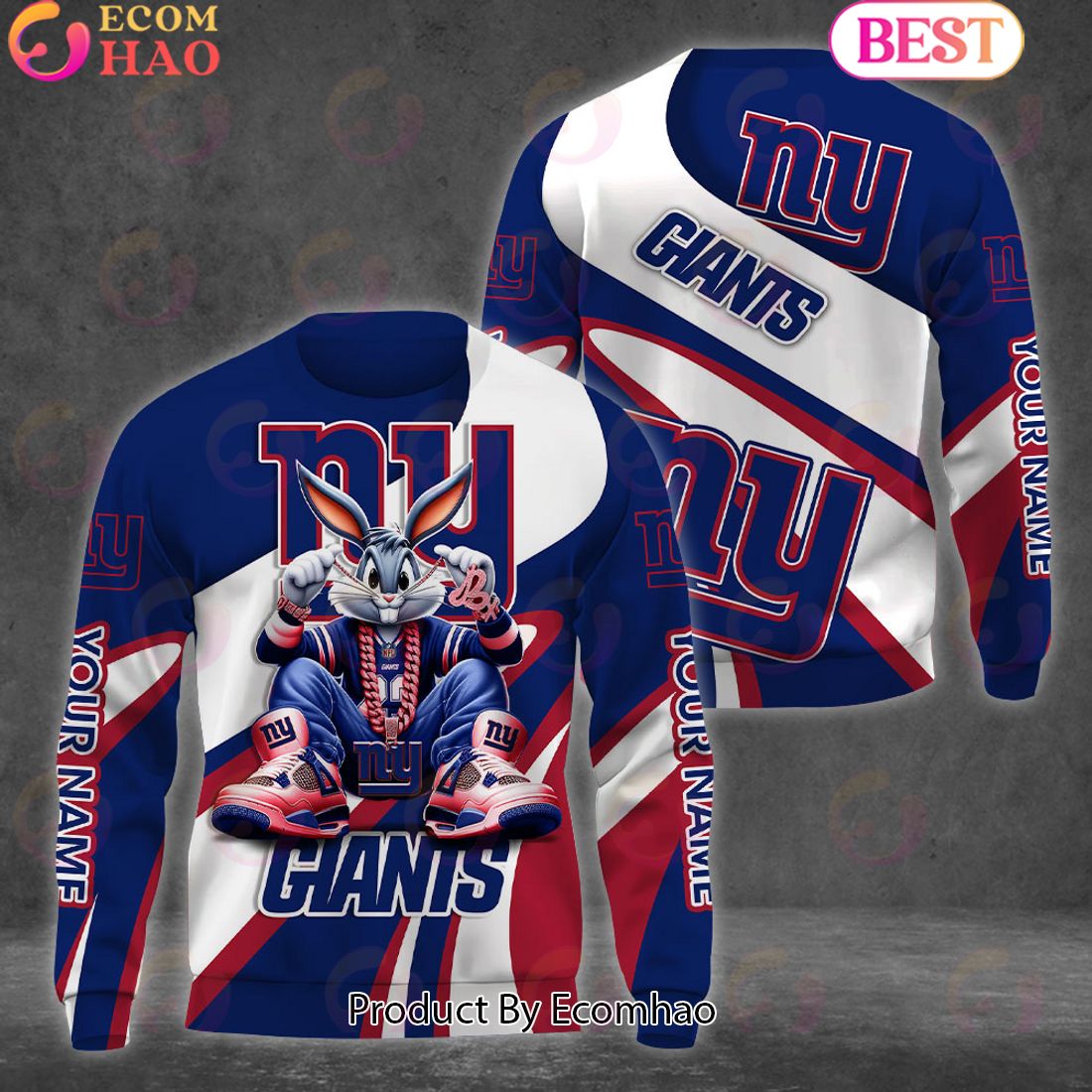 Custom Name NFL New York Giants Bugs Bunny Sport Clothing 3D Hoodie