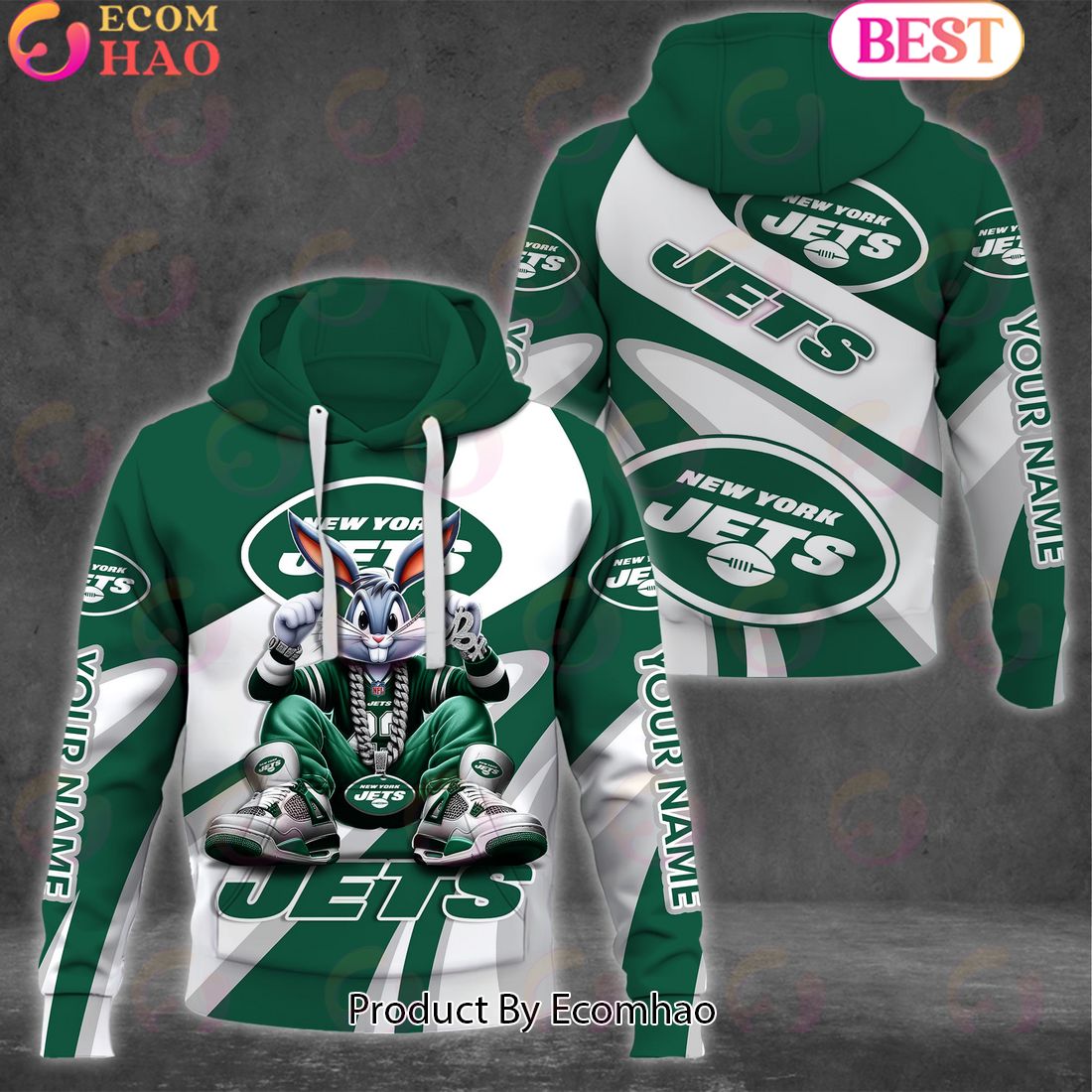 Custom Name NFL New York Jets Bugs Bunny Sport Clothing 3D Hoodie