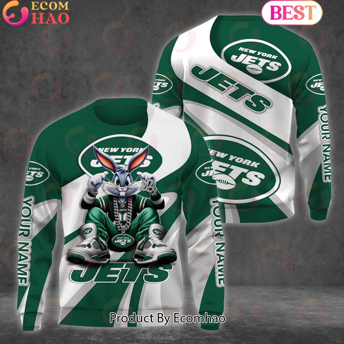 Custom Name NFL New York Jets Bugs Bunny Sport Clothing 3D Hoodie