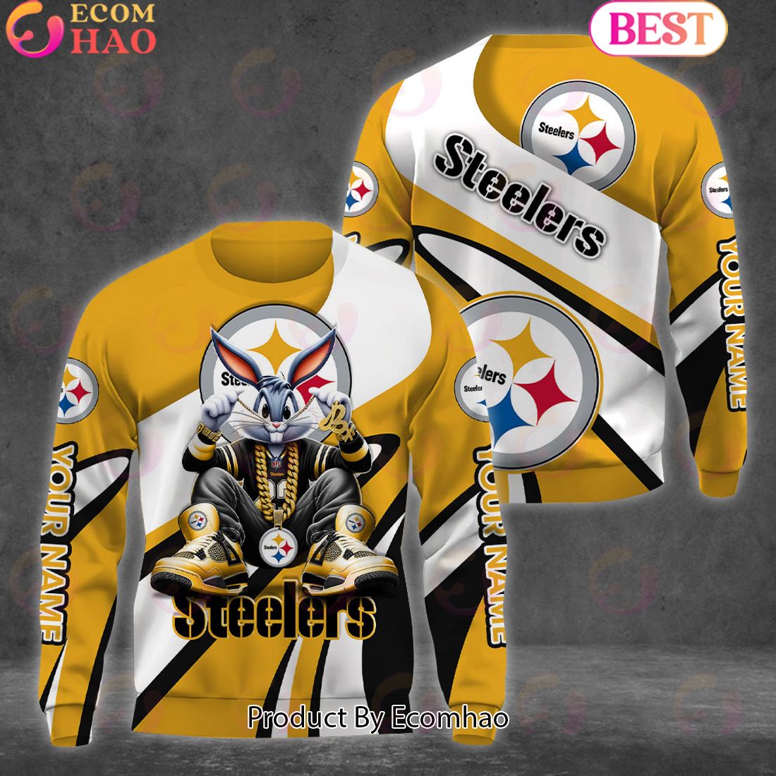 Custom Name NFL Pittsburgh Steelers Bugs Bunny Sport Clothing 3D Hoodie