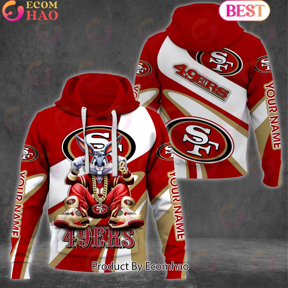 Custom Name NFL San Francisco 49ers Bugs Bunny Sport Clothing 3D Hoodie