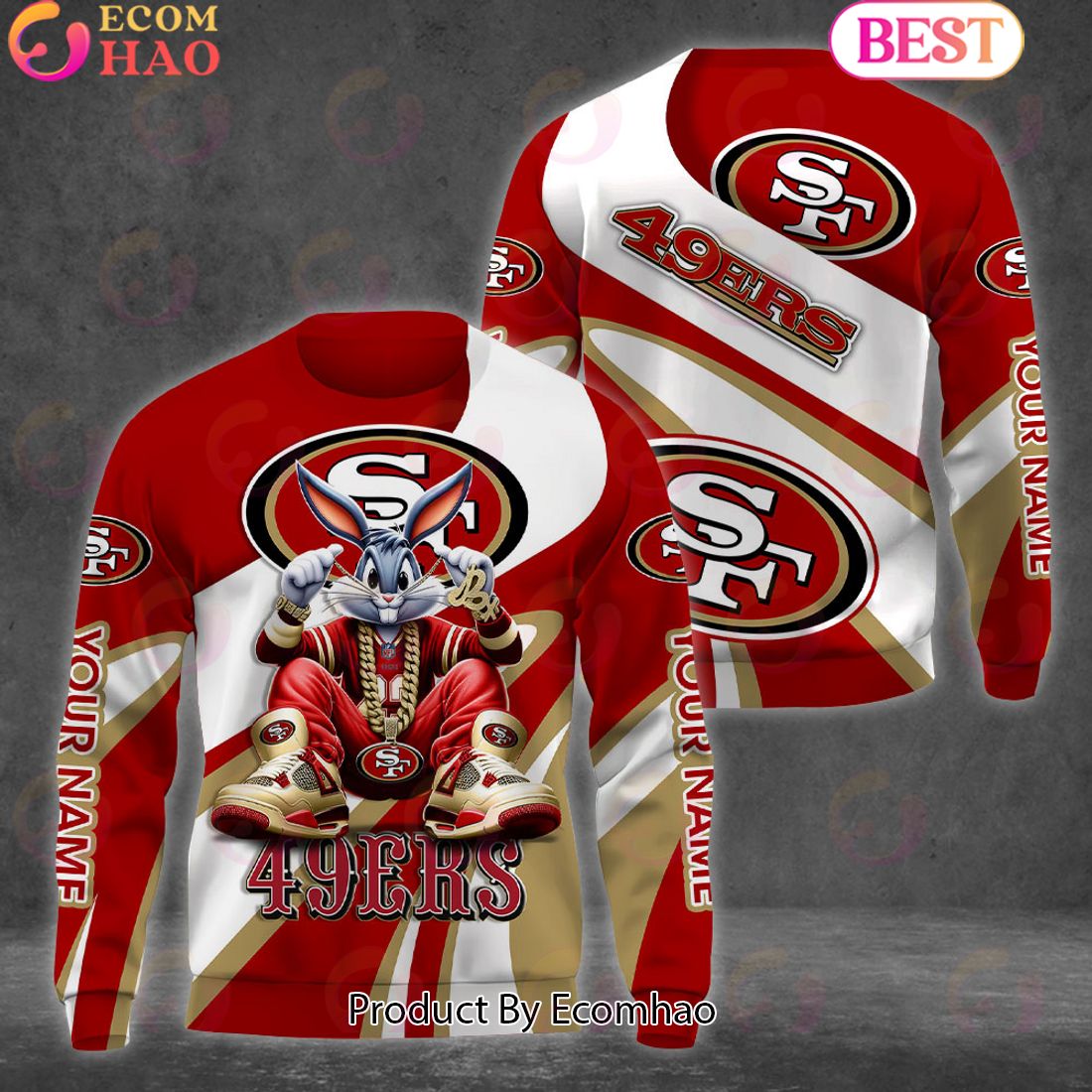 Custom Name NFL San Francisco 49ers Bugs Bunny Sport Clothing 3D Hoodie