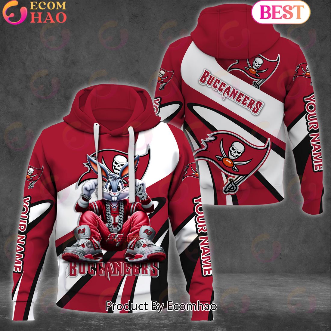 Custom Name NFL Tampa Bay Buccaneers Bugs Bunny Sport Clothing 3D Hoodie