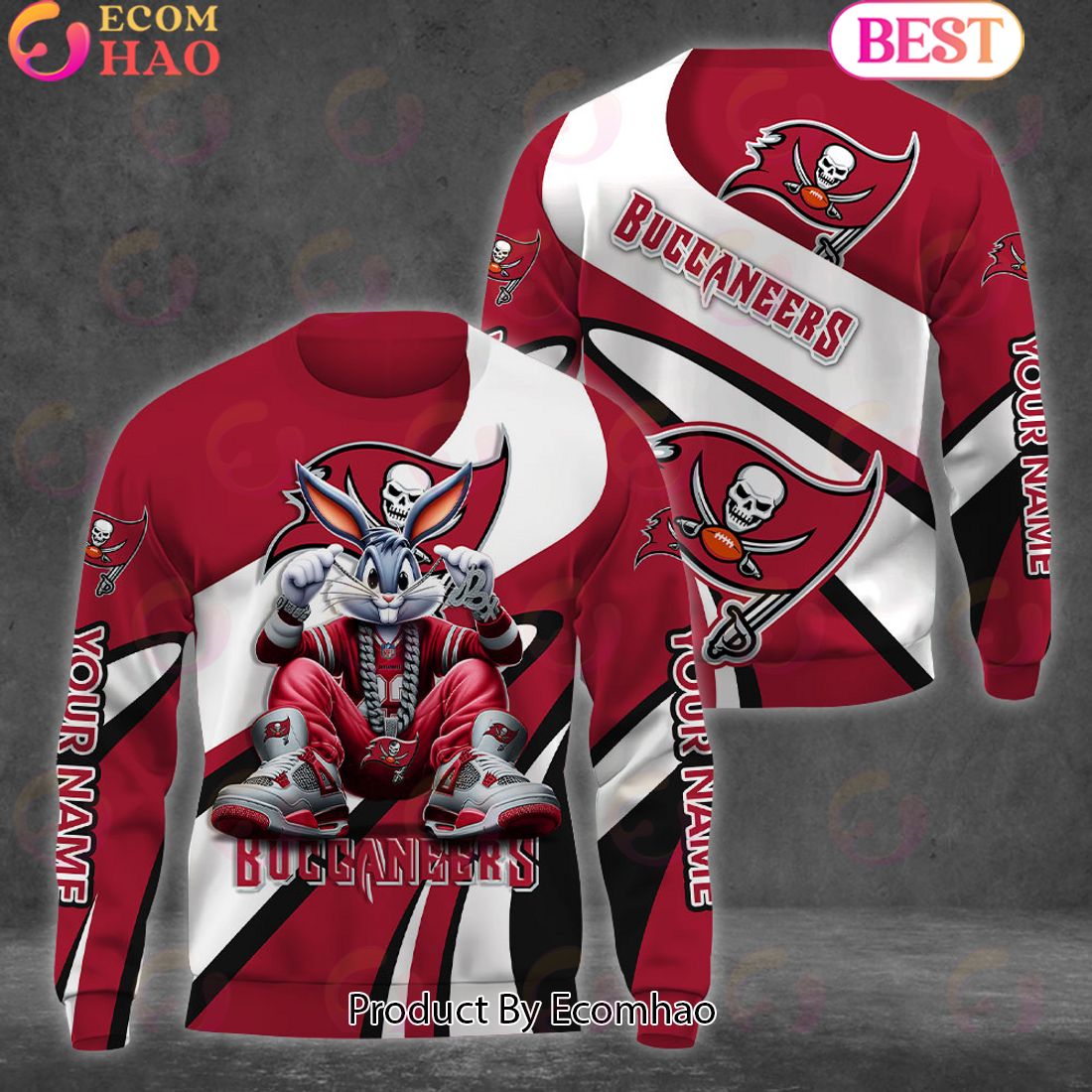 Custom Name NFL Tampa Bay Buccaneers Bugs Bunny Sport Clothing 3D Hoodie