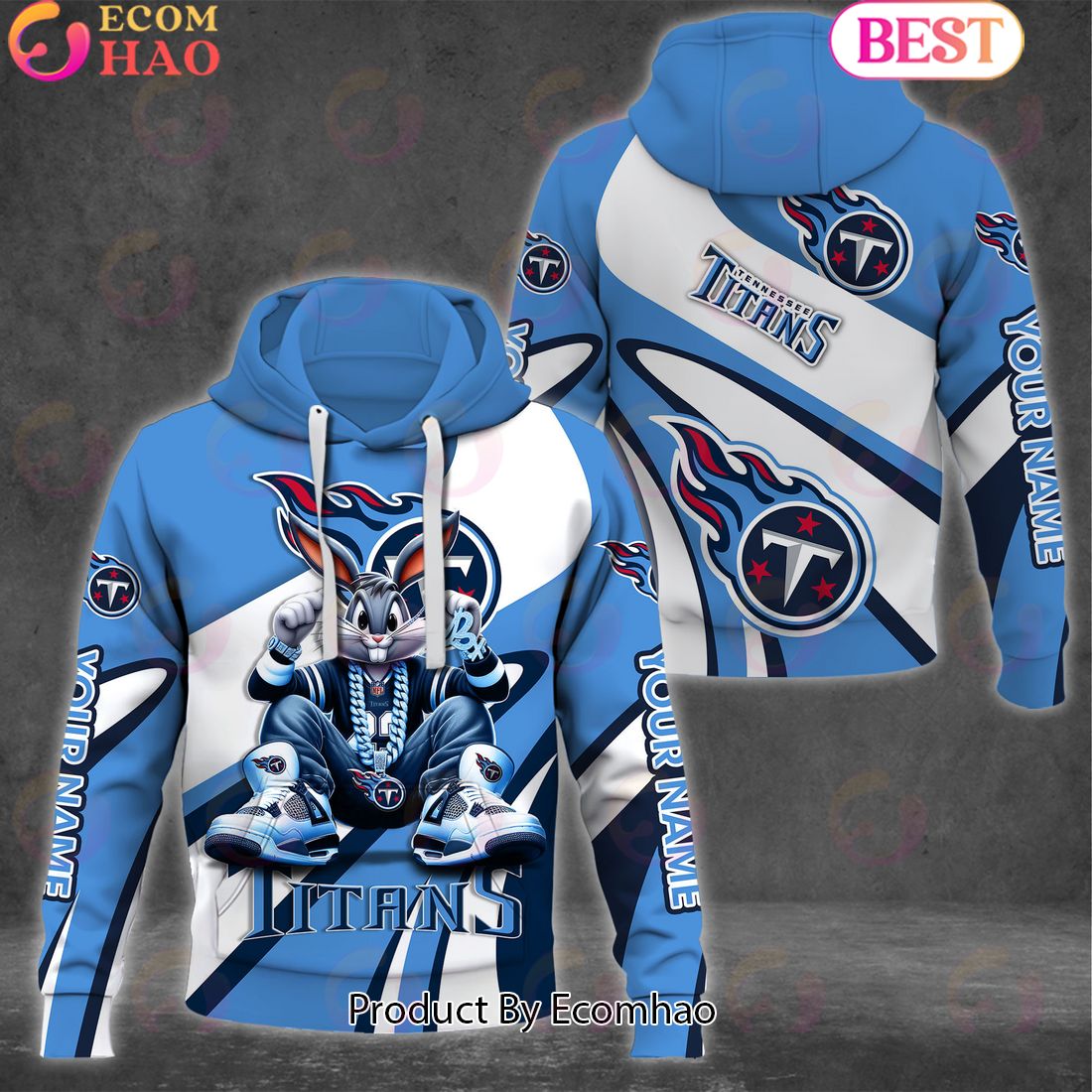 Custom Name NFL Tennessee Titans Bugs Bunny Sport Clothing 3D Hoodie