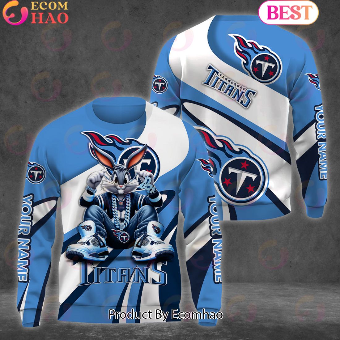 Custom Name NFL Tennessee Titans Bugs Bunny Sport Clothing 3D Hoodie