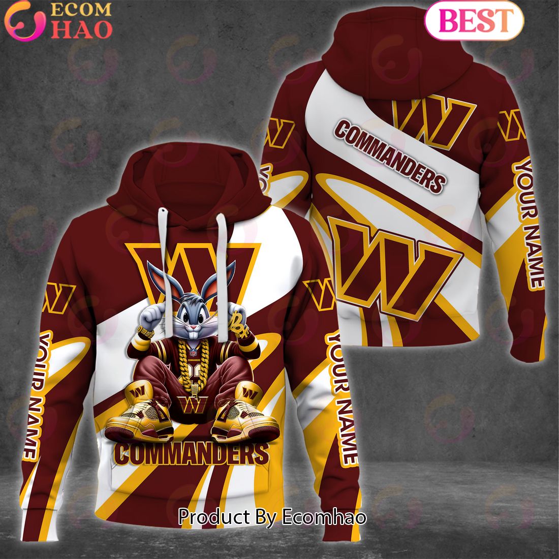 Custom Name NFL Washington Commanders Bugs Bunny Sport Clothing 3D Hoodie