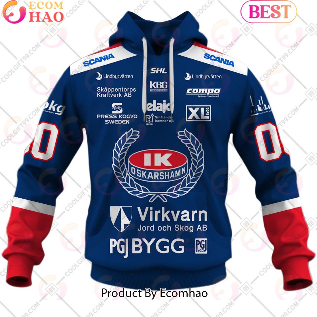 Custom Name And Number SHL IK Oskarshamn Home Jersey Style 3D Hoodie