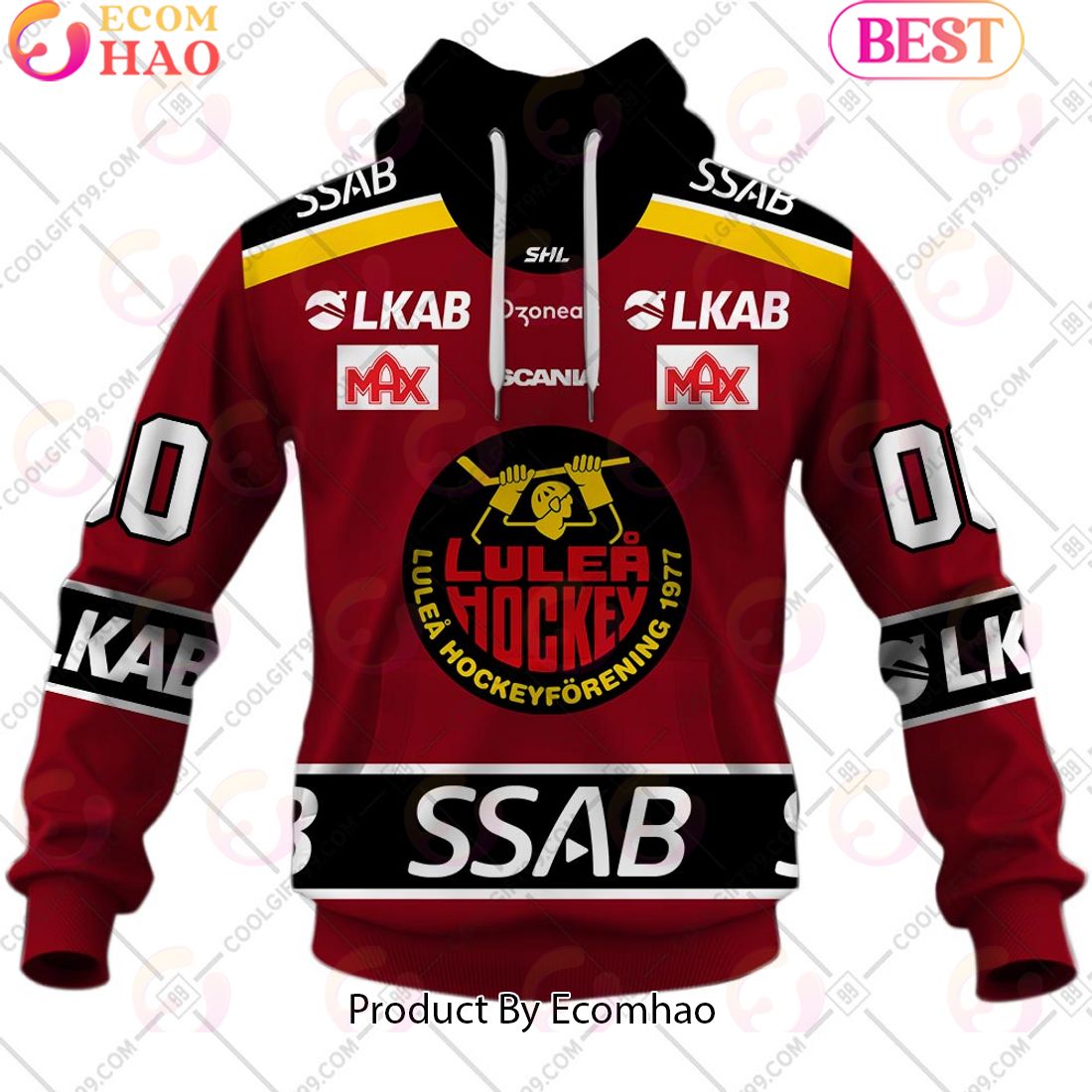 Custom Name And Number SHL Lulea HF Home Jersey Style 3D Hoodie