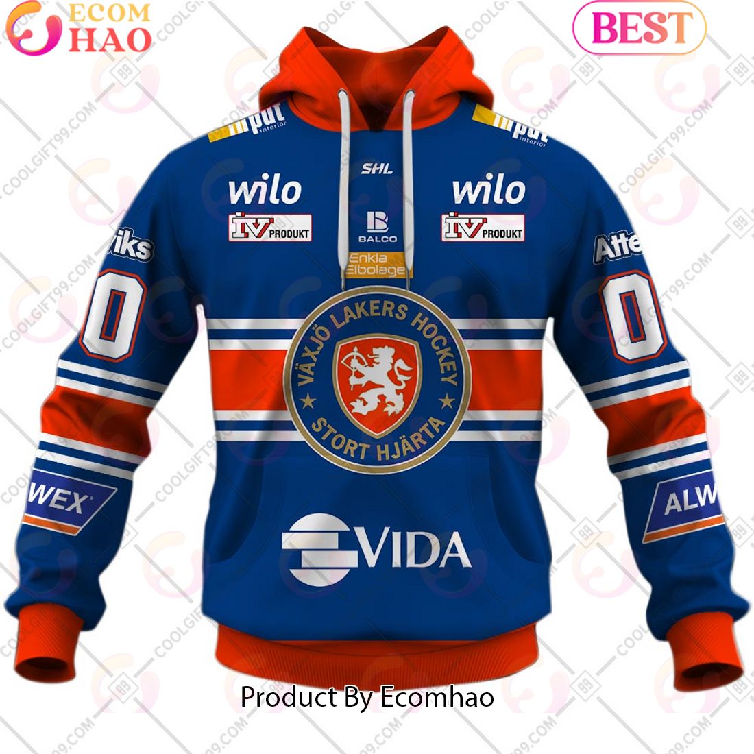 Custom Name And Number SHL Vaxjo Lakers Home Jersey Style 3D Hoodie