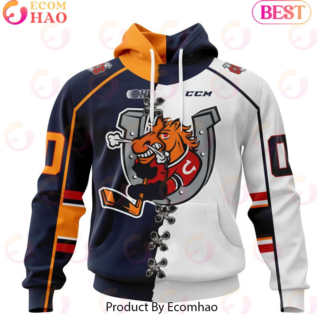 Custom OHL Brantford Bulldogs Mix Home And Away Jersey Personalized Letters Number Hoodie