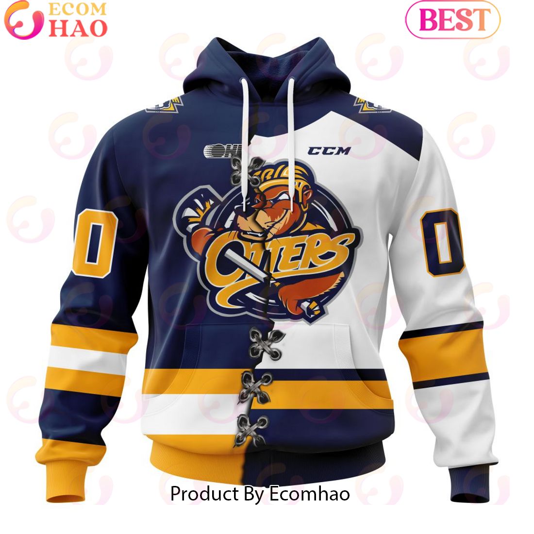 Custom OHL Erie Otters Mix Home And Away Jersey Personalized Letters Number Hoodie