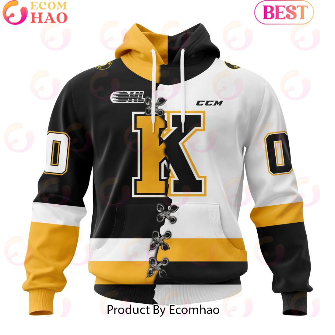 Custom OHL Brantford Bulldogs Mix Home And Away Jersey Personalized Letters Number Hoodie