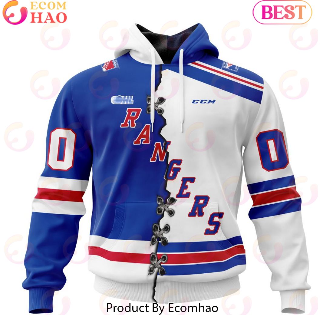 Custom OHL Kitchener Rangers Mix Home And Away Jersey Personalized Letters Number Hoodie