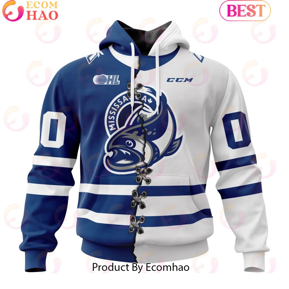 Custom OHL Mississauga Steelheads Mix Home And Away Jersey Personalized Letters Number Hoodie