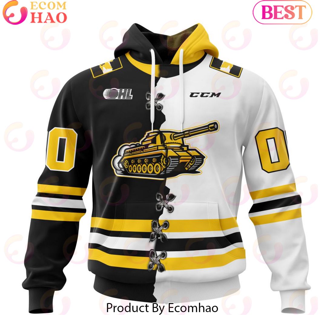 Custom OHL North Bay Battalion Mix Home And Away Jersey Personalized Letters Number Hoodie