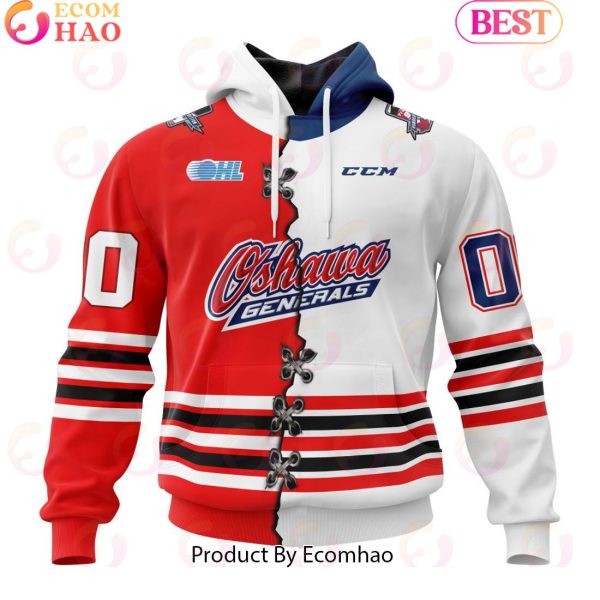Custom OHL Oshawa Generals Mix Home And Away Jersey Personalized Letters Number Hoodie