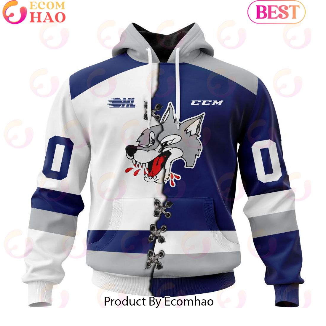 Custom OHL Sudbury Wolves Mix Home And Away Jersey Personalized Letters Number Hoodie