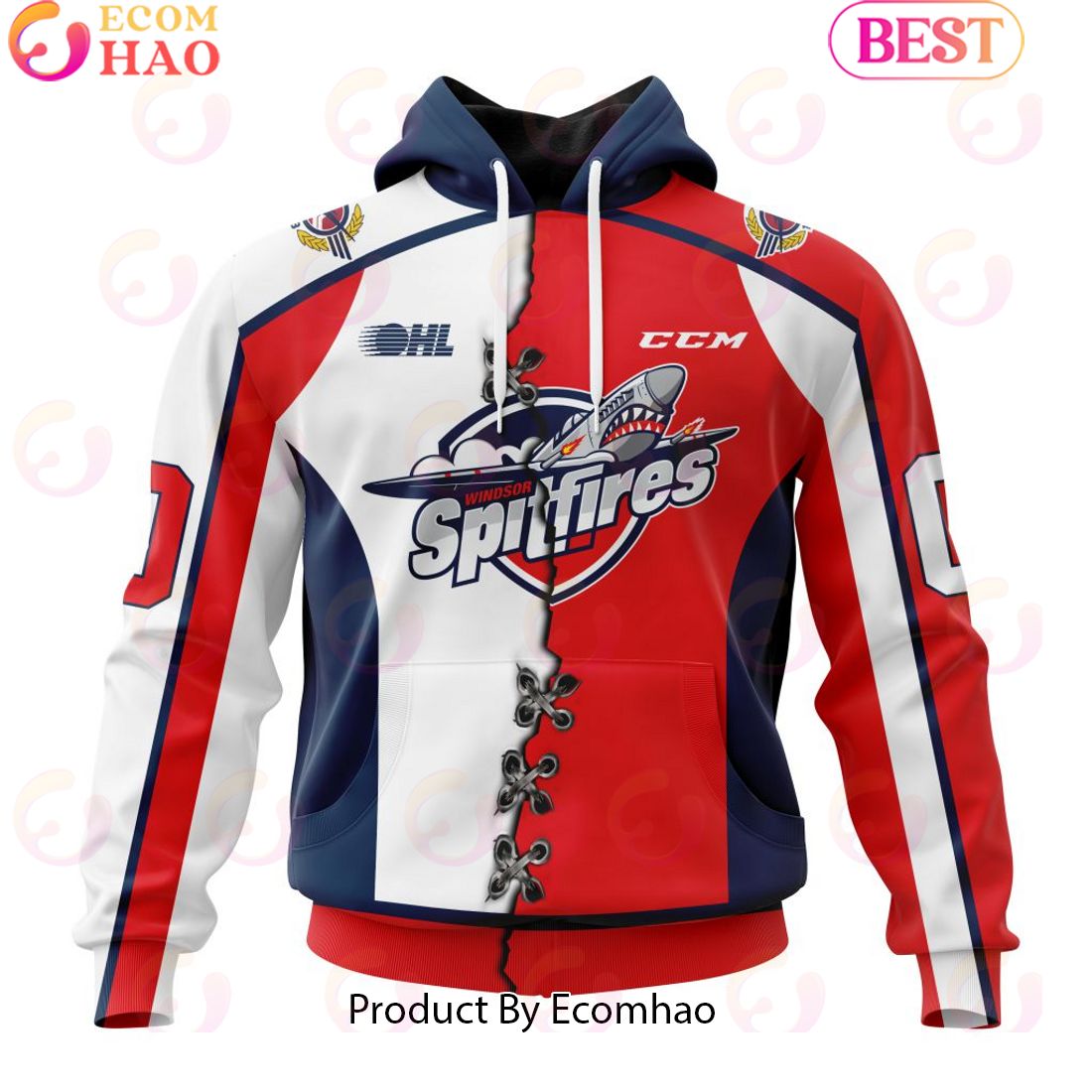 Custom OHL Windsor Spitfires Mix Home And Away Jersey Personalized Letters Number Hoodie