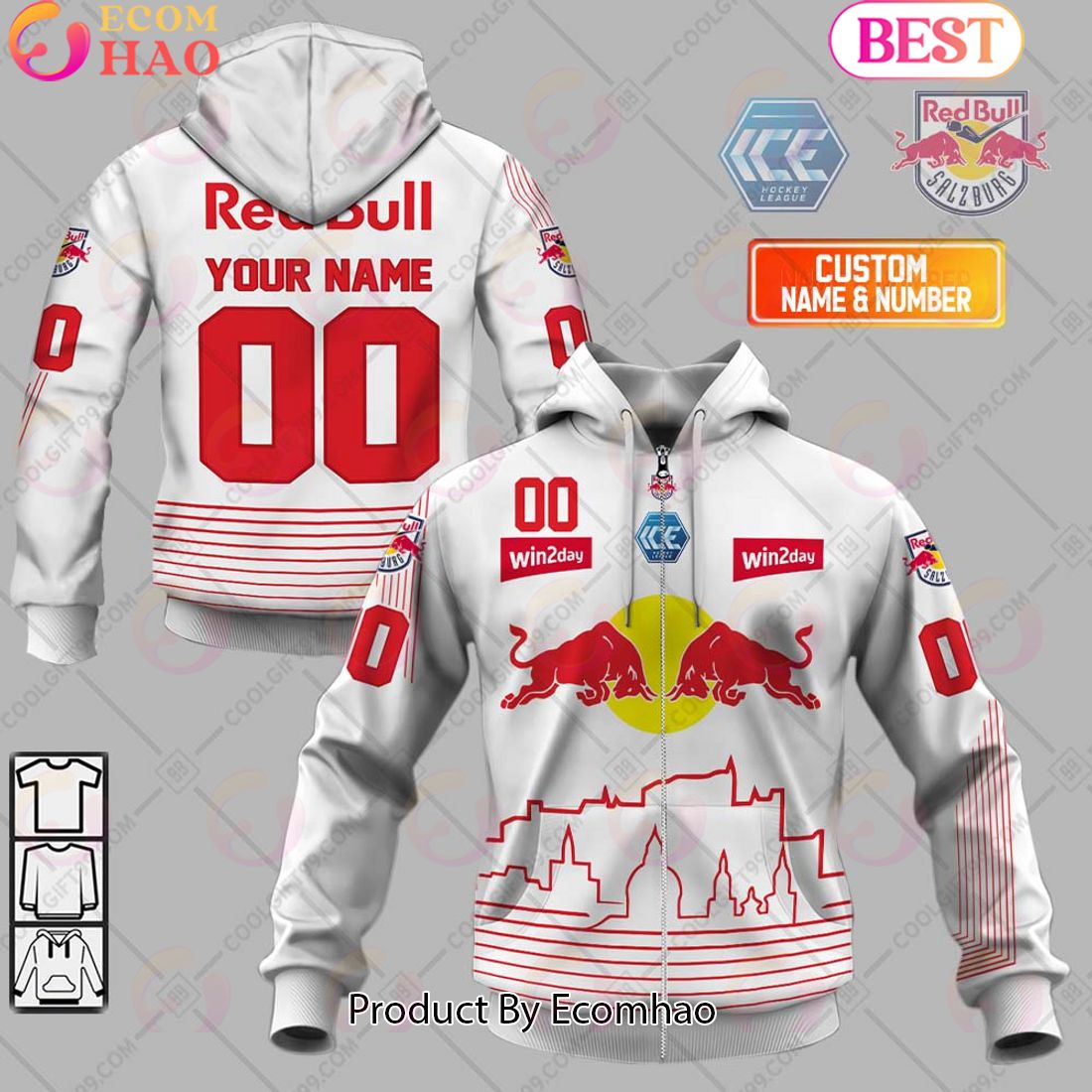 ICEHL EC Red Bull Salzburg Home Jersey Style 3D Hoodie