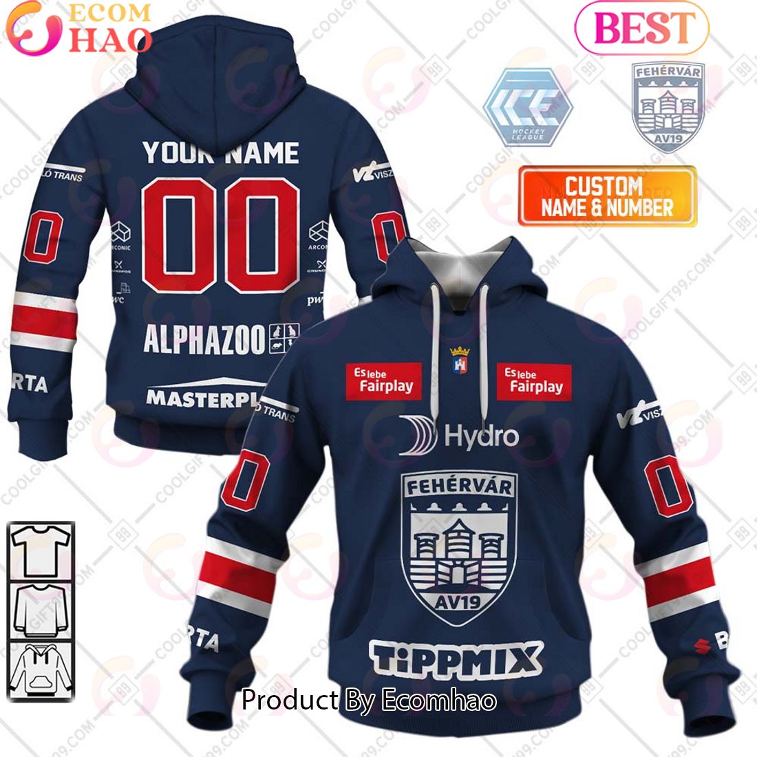 ICEHL Fehervar AV19 Home Jersey Style 3D Hoodie