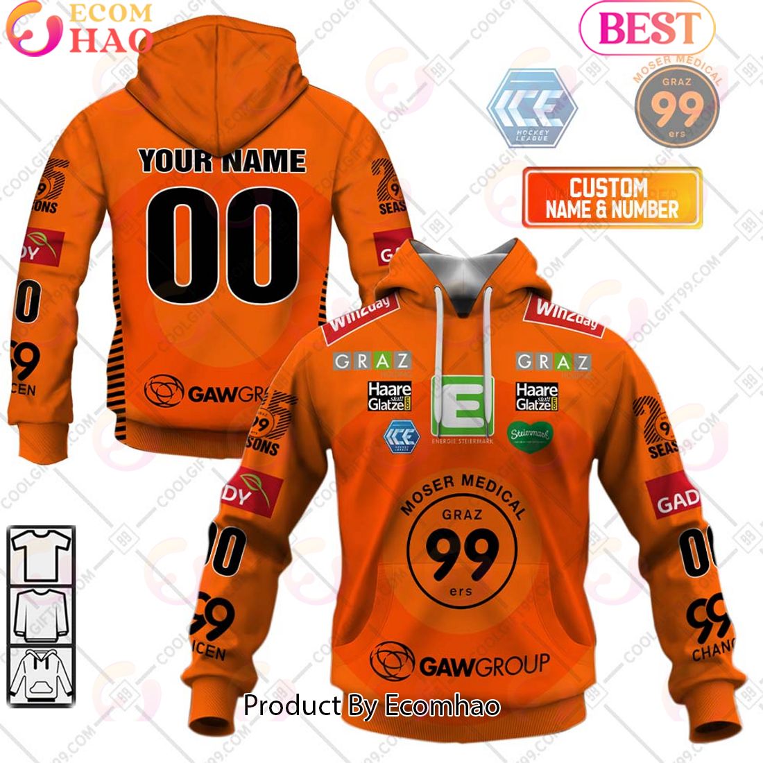 ICEHL Graz 99ers Home Jersey Style 3D Hoodie