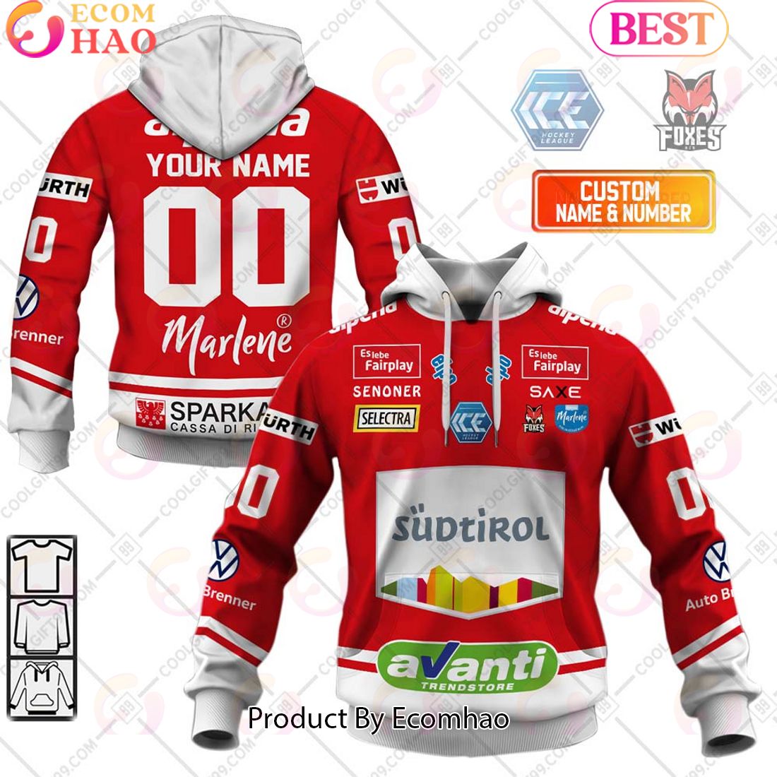 ICEHL HC Bozen Bolzano Foxes Home Jersey Style 3D Hoodie