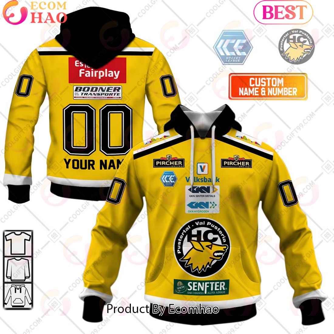 ICEHL HC Pustertal Wolfe Home Jersey Style 3D Hoodie