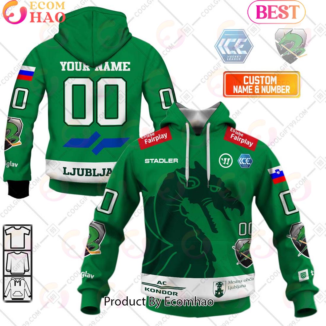 ICEHL HK Olimpija Home Jersey Style 3D Hoodie