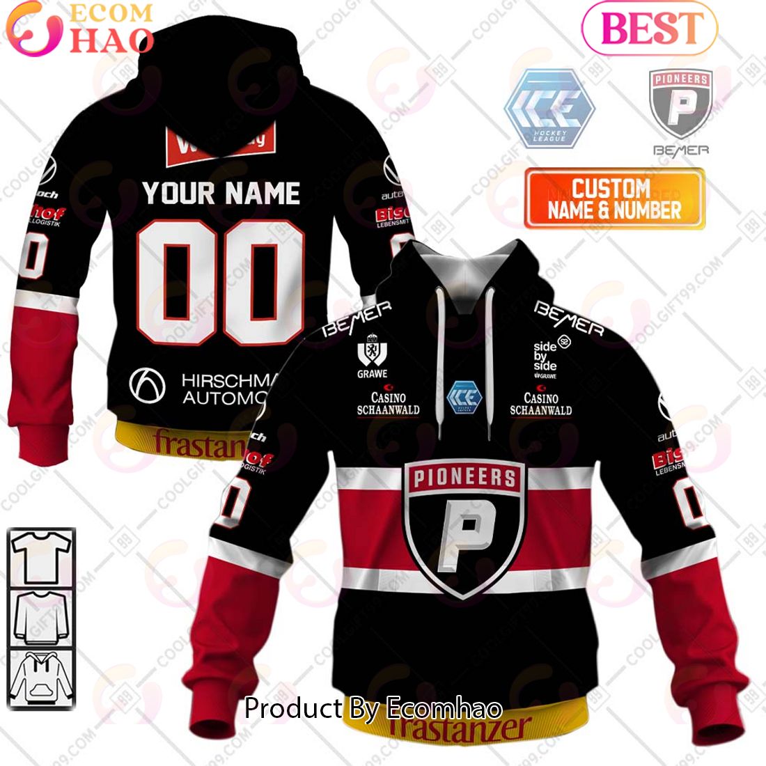 ICEHL Pioneers Vorarlberg Home Jersey Style 3D Hoodie