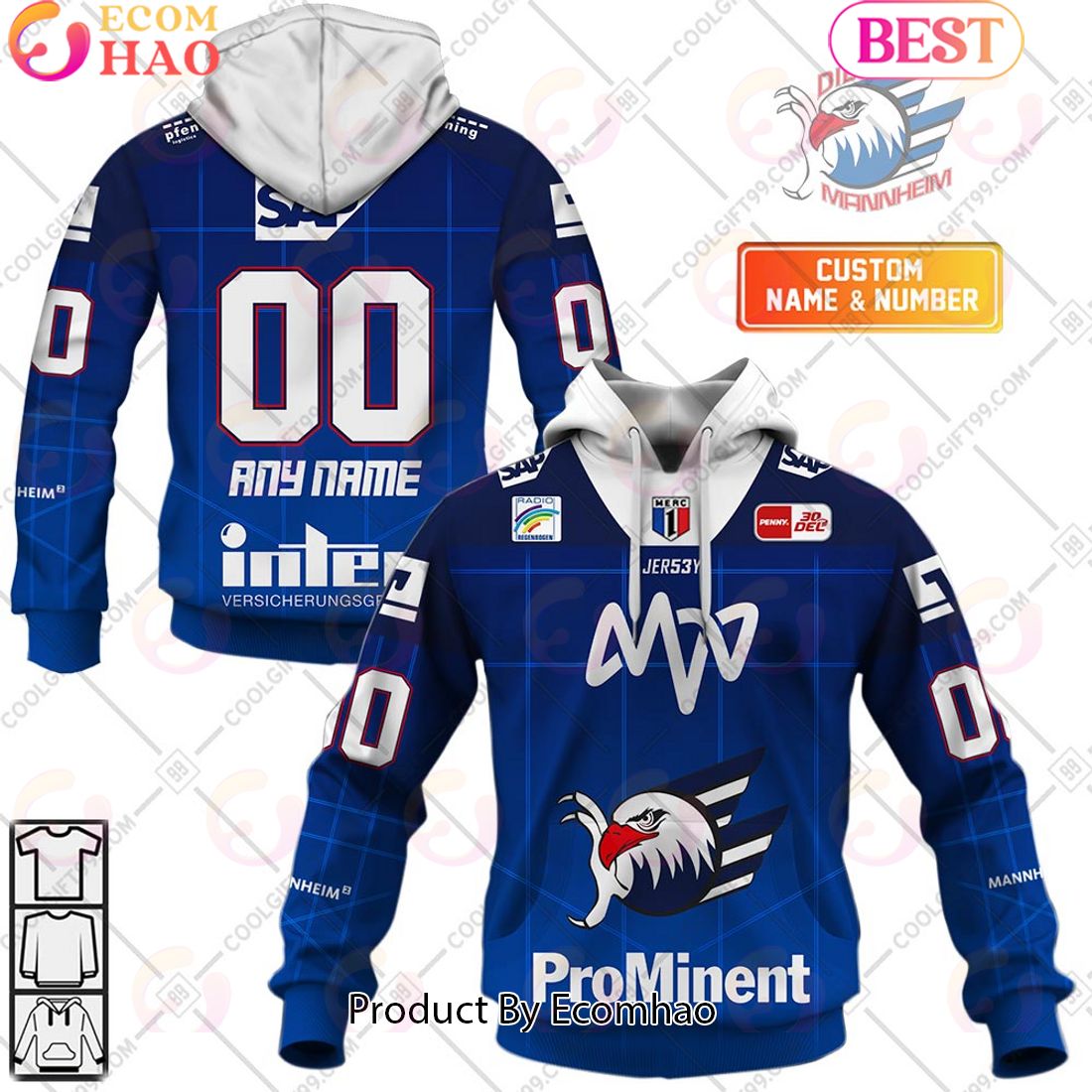 Deutsche Eishockey Liga Adler Mannheim Home Jersey Style 3D Hoodie