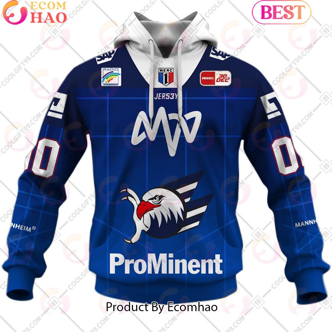 Deutsche Eishockey Liga Adler Mannheim Home Jersey Style 3D Hoodie