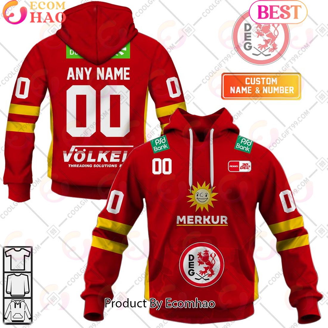 Deutsche Eishockey Liga Dusseldorfer EG Home Jersey Style 3D Hoodie