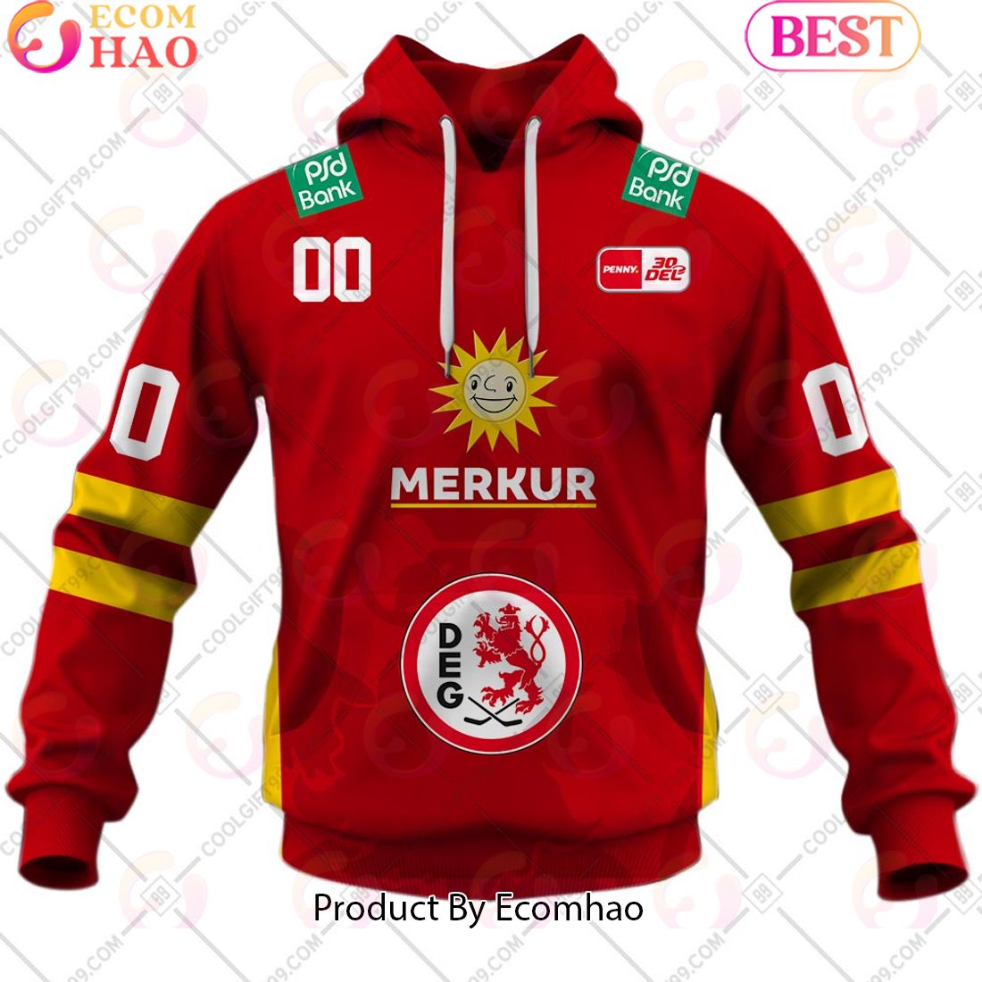 Deutsche Eishockey Liga Dusseldorfer EG Home Jersey Style 3D Hoodie