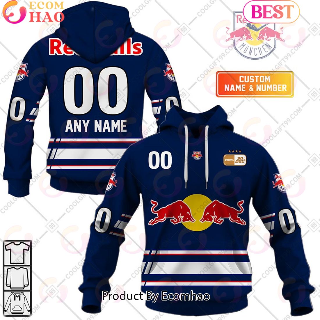 Deutsche Eishockey Liga EHC Red Bull Munchen Home Jersey Style 3D Hoodie