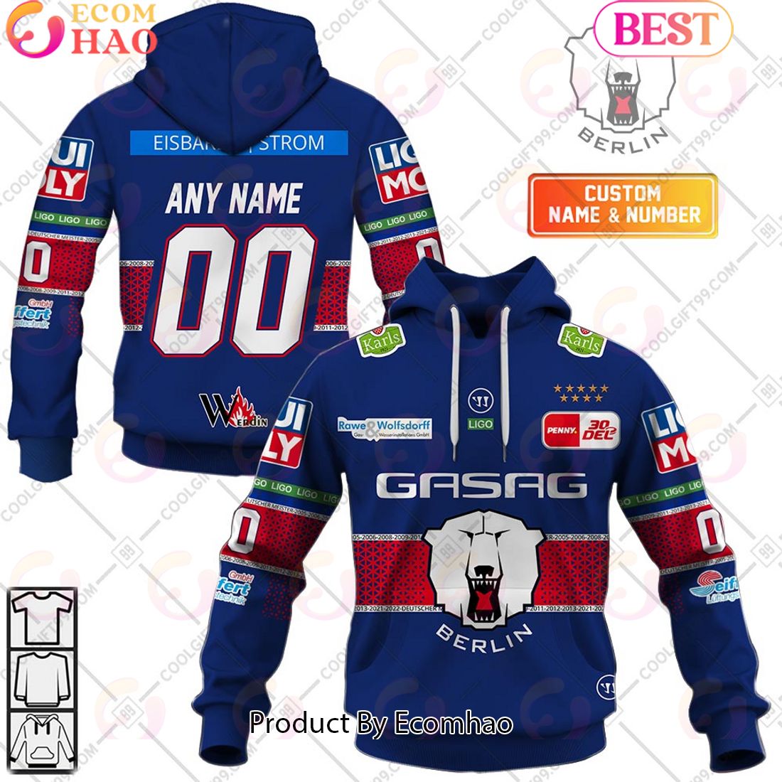 Deutsche Eishockey Liga Eisbaren Berlin Home Jersey Style 3D Hoodie