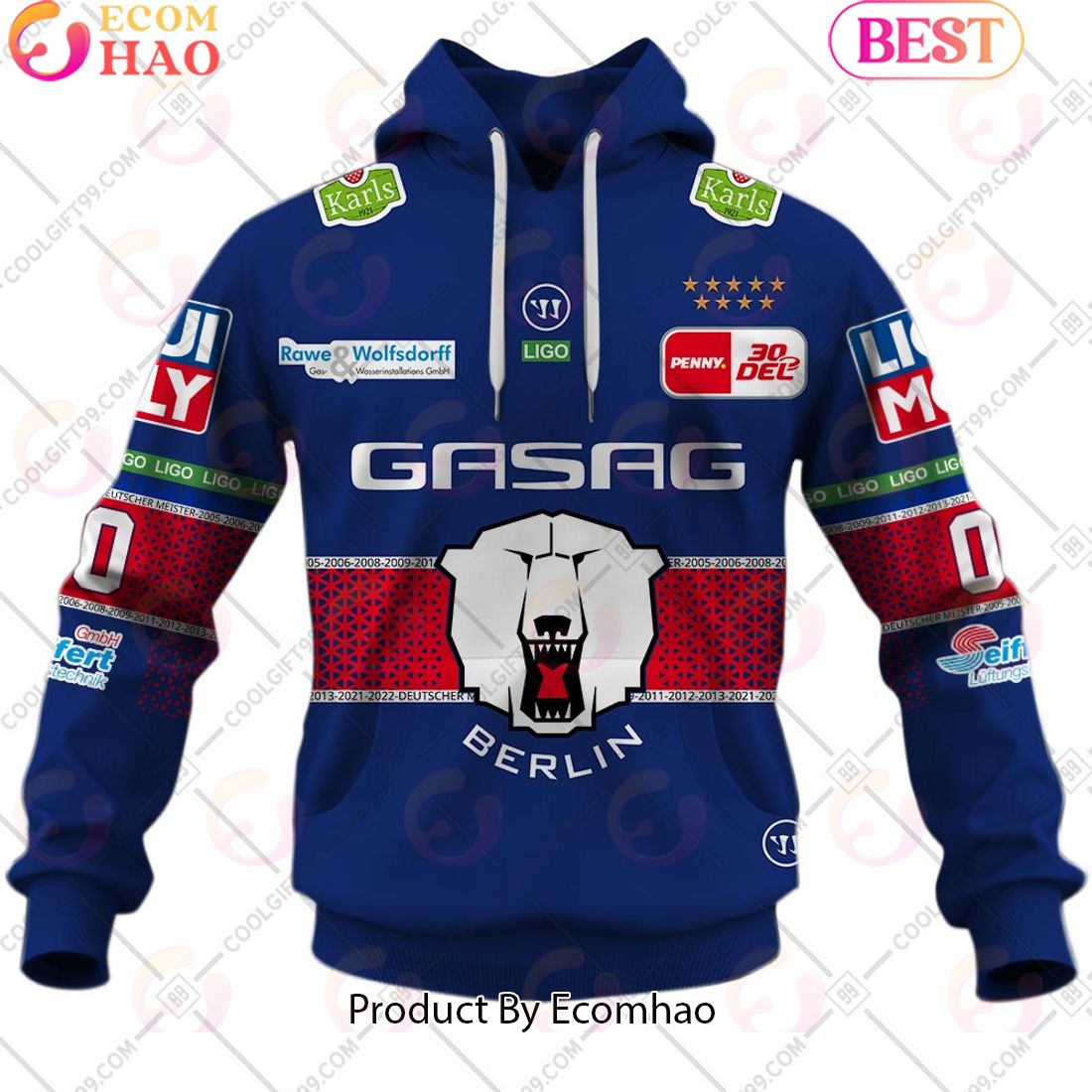 Deutsche Eishockey Liga Eisbaren Berlin Home Jersey Style 3D Hoodie