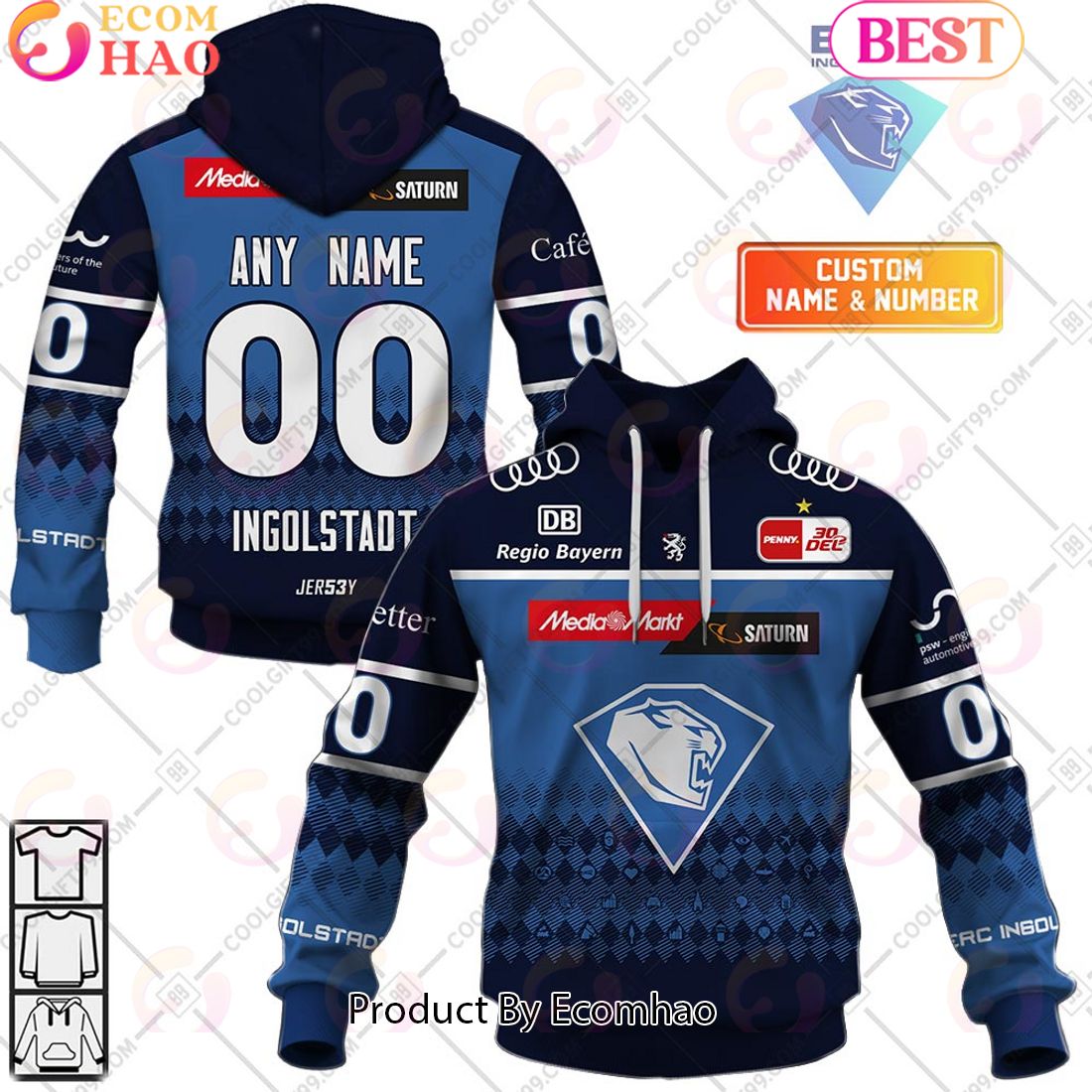 Deutsche Eishockey Liga ERC Ingolstadt Home Jersey Style 3D Hoodie