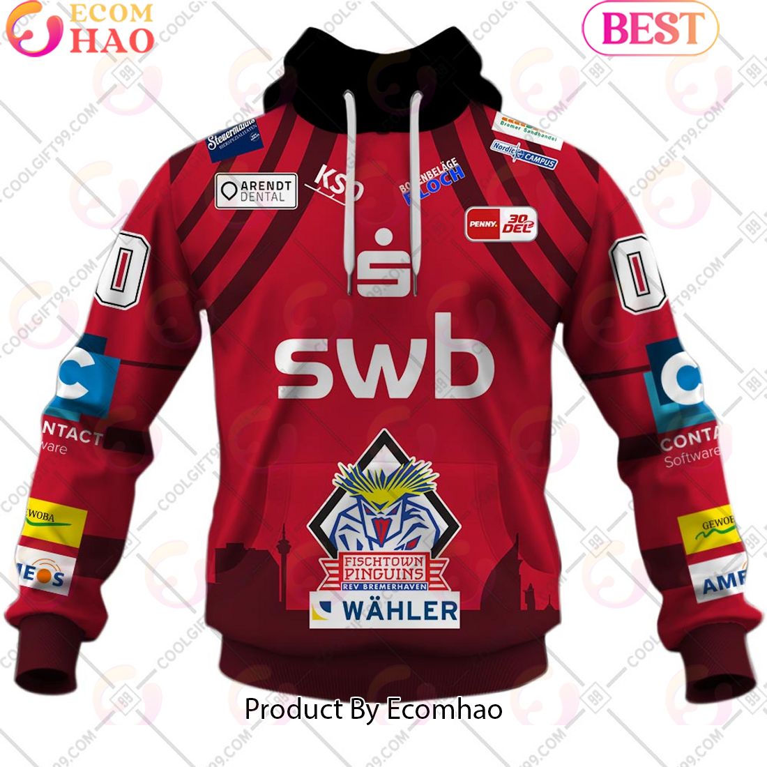 Deutsche Eishockey Liga Fischtown Pinguins Home Jersey Style 3D Hoodie