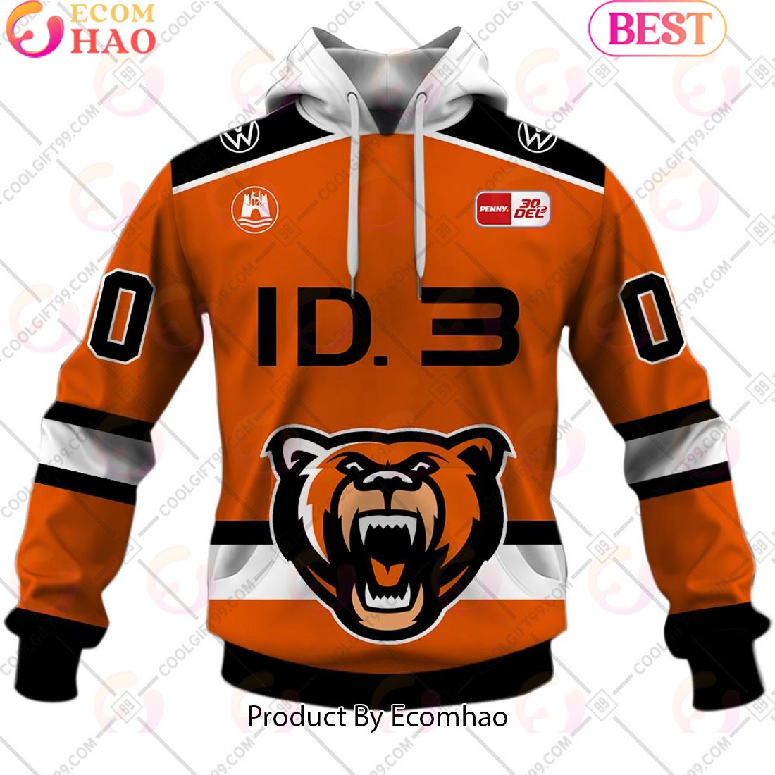 Deutsche Eishockey Liga Grizzlys Wolfsburg Home Jersey Style 3D Hoodie