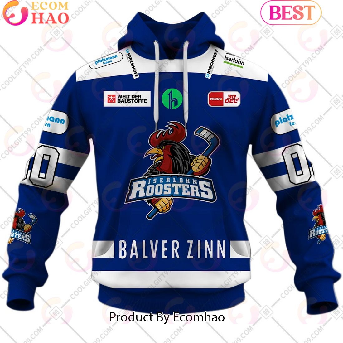 Deutsche Eishockey Liga Iserlohn Roosters Home Jersey Style 3D Hoodie