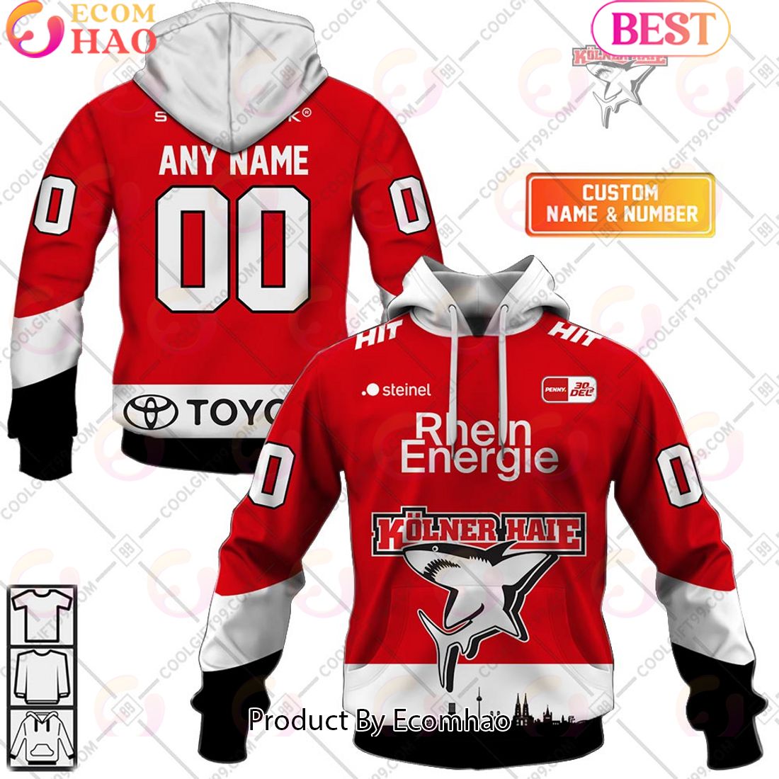 Deutsche Eishockey Liga Kolner Haie Home Jersey Style 3D Hoodie